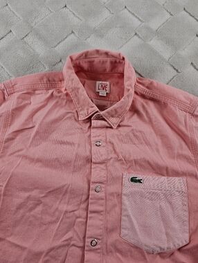 Lacoste Live Oxford Button Up shirt Mens Medium Pink Formal Preppy